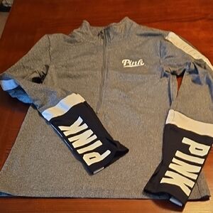 PINK Victoria's Secret Gray and Black Half Zip Pullover Size SMALL